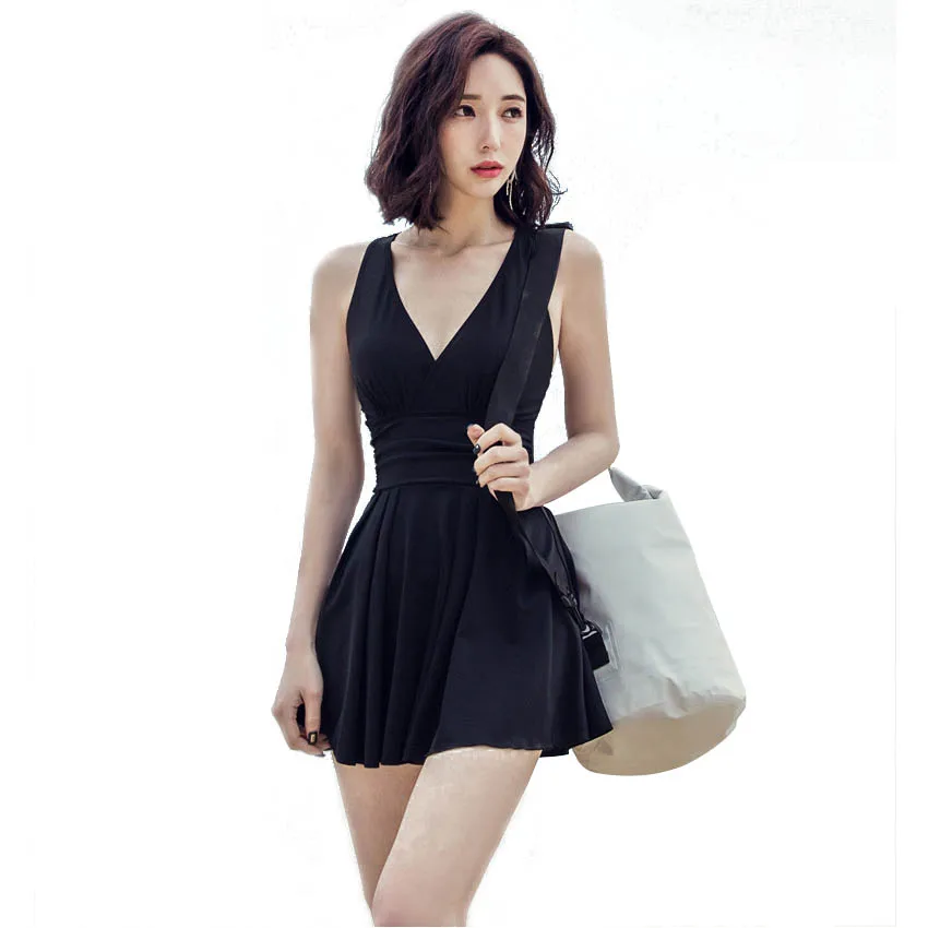 Sport One piece Swimsuit Monokini Skirt Style Small Chest Gather