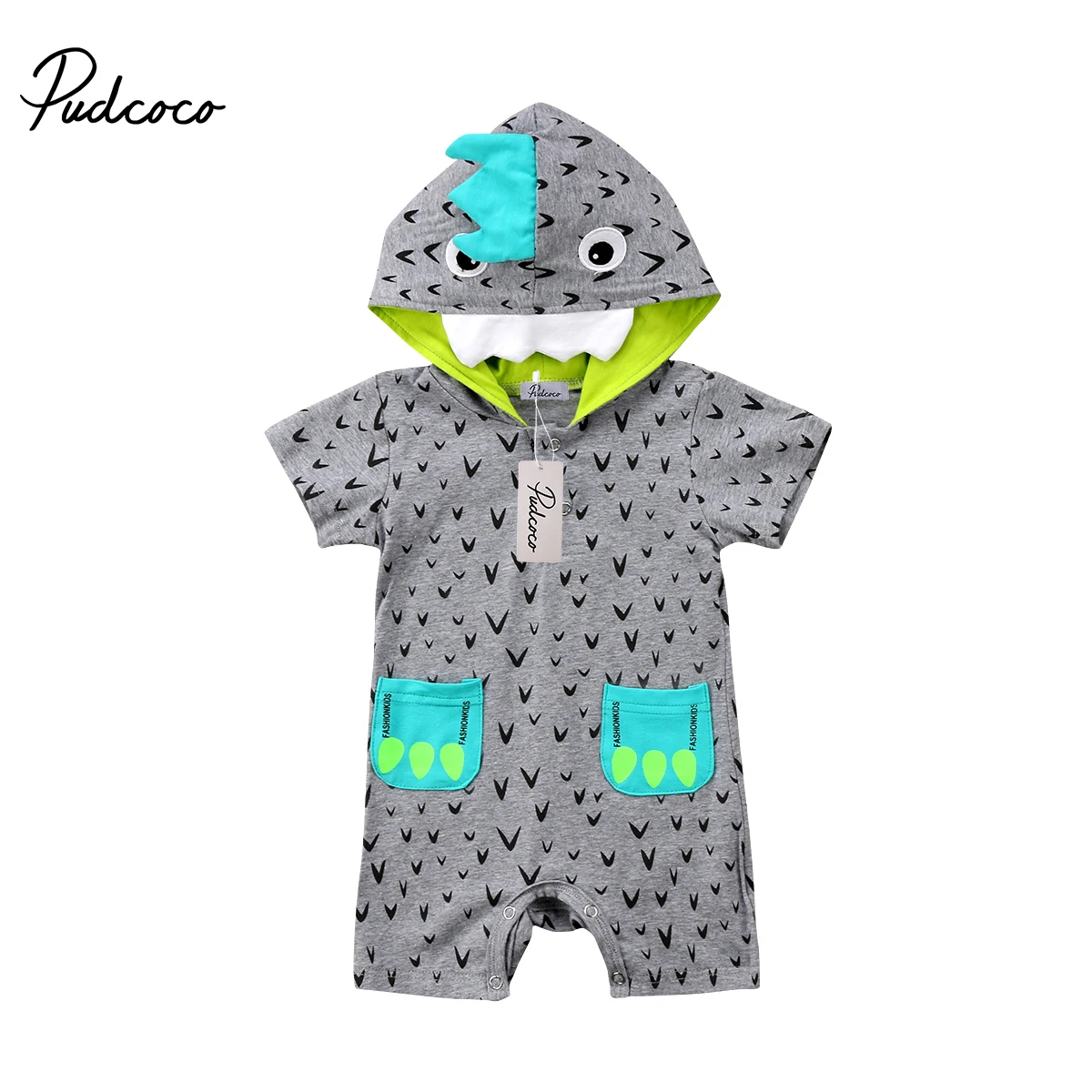 2018 Brand New Newborn Toddler Baby Boys Grow Infant Hooded Romper Jumpsuit Boys Animal Cosplay Short Sleeve Outfit Clothes