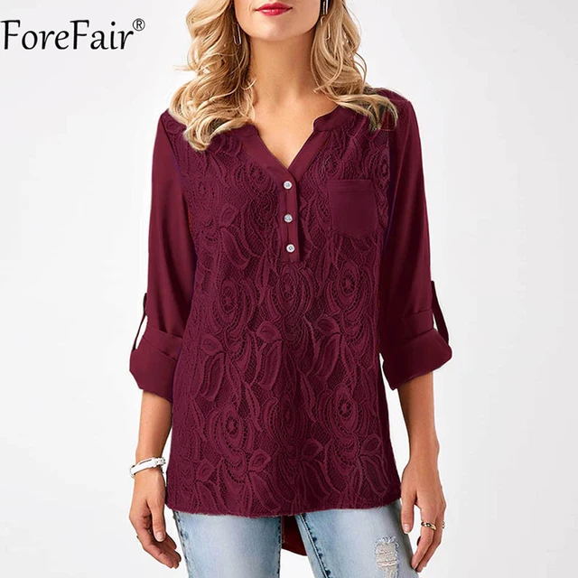 forefair s 3xl women plus size tops back chic button ruched style black lace plus size top