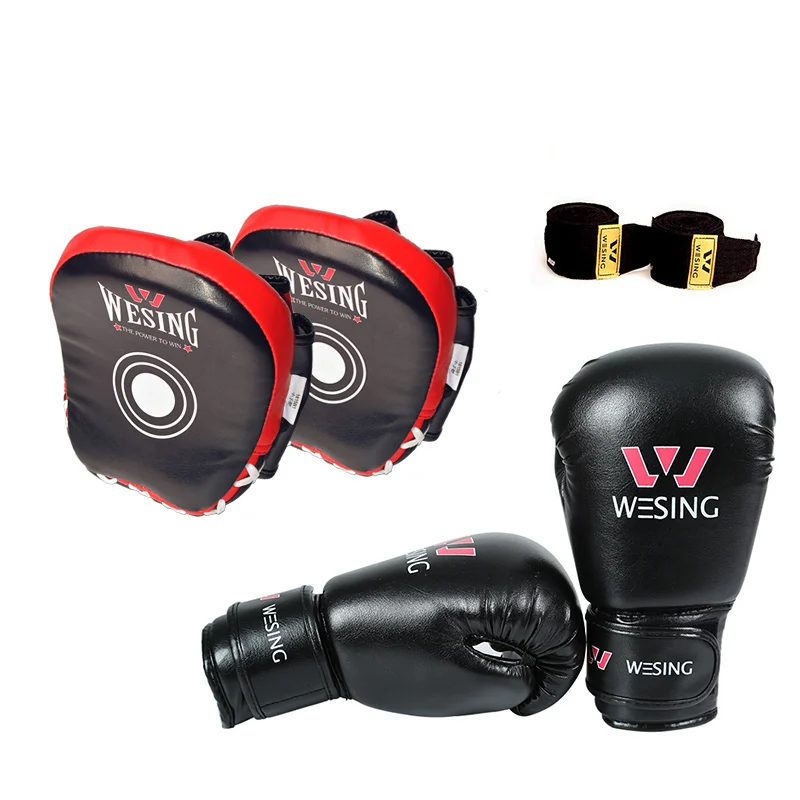 Wesing Boys Girls Boxing Sanda Training Equipment Gear 3 set Boxing Gloves Boxing Punch Mitts Boxing Handwraps Bandage Kids