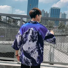 Мужской костюм в японском стиле для женщин, кимоно юката, кардиган с китайским принтом, блузка хараджуку, халат, куртки Haori Obi, костюм самурая