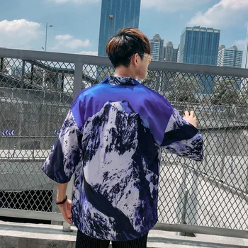 

Men Japanese Style Outfit Women Yukata Kimono Cardigan Chinese Print Harajuku Blouse Robe Haori Obi Jackets Samurai Coat Costume