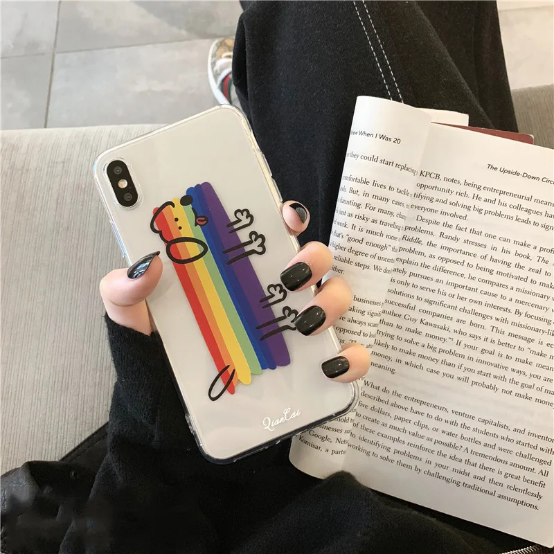 

Cute Rainbow Dog Transparent Clear Phone Case For iPhone X XS Max XR Soft TPU Cover For iPhone 7 8 6 6s Plus Case Coque Funda