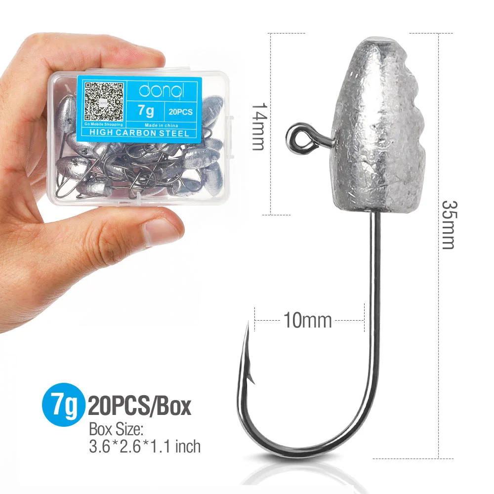 20pcs 7g DONQL 20 шт./компл. бронзовых морских рыболовных крючков Jig Head рыболовный крючок для Мягкая приманка 3g 5g 7g 10g Карп колючая Одиночная приманка со свинцовым Крючки Аксессуары для ванной комнаты - Цвет: 20pcs 7g