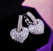 Rose/White Gold Color Heart Design Small Size Top Guality Classic Cubic Zirconia Hoop Earrings For Elegant Women Party Jewelry
