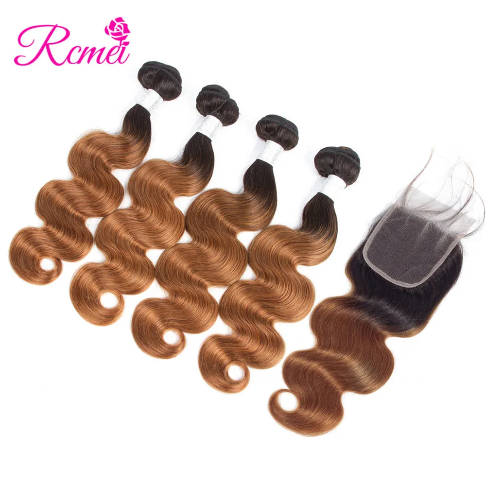 Ombre Brown Bundles With Closure T1B/30 Brazilian Body Wave Human Hair Bundle With Closure Two Tone Human Weave Non Remy Rcmei Ombre Brown Bundles With Closure T1B/30 Brazilian Body Wave Human Hair Bundle With Closure Two Tone Human Weave Non Remy Rcmei
