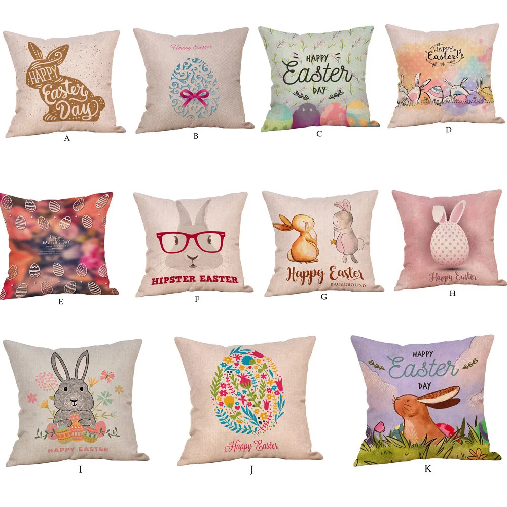 

Happy Easter Pillow Cases Linen Sofa Cushion Cover Home Decor Pillow Case Cushion Cover 45cmX45cm For Sofa Car Seat Square