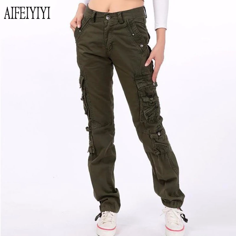 Denim Pantalon Femmes 2019 Spring Men/Womens Army Red Multi-Pocket Baggy Jeans Cargo Pants Loose St