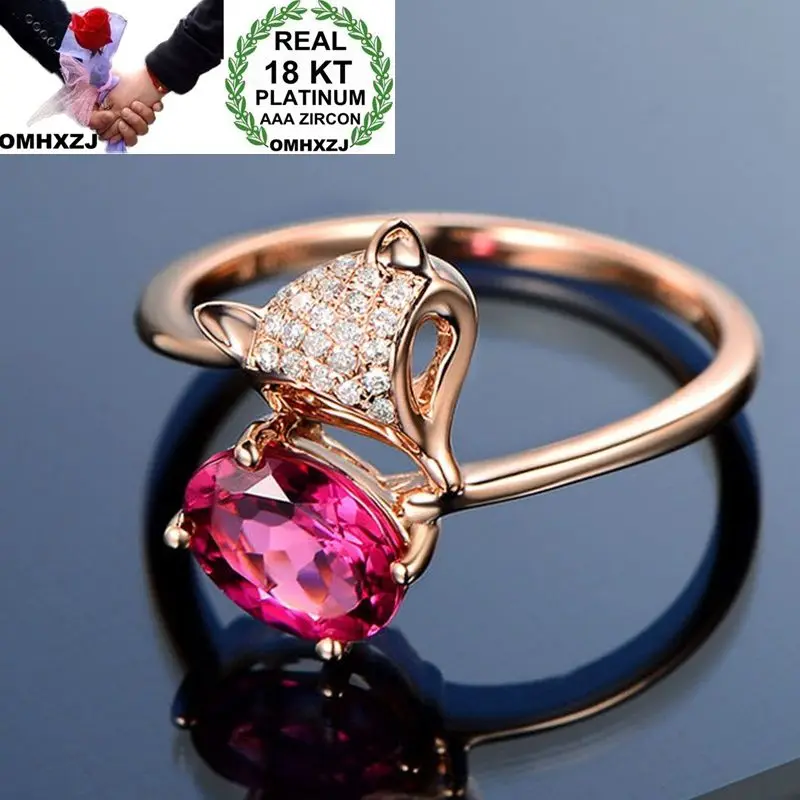 OMHXZJ Wholesale European Fashion Woman Man Party Wedding Gift Fox White Red AAA Zircon 18KT Rose Gold Open Ring RR569 | Украшения и