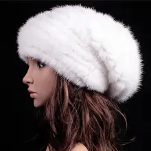 Женская меховая мешковатая шапка из натурального меха норки, Осень-зима, белая, 4 цвета, Большие меховые шапки Куницы, вязаные меховые теплые шапки H145