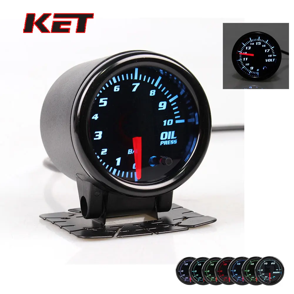 KET 2" 52mm Universal Car Auto Bar PSI Turbo Boost Gauge Meter With Sensor 7 Color LED Smoke Face auto gauge