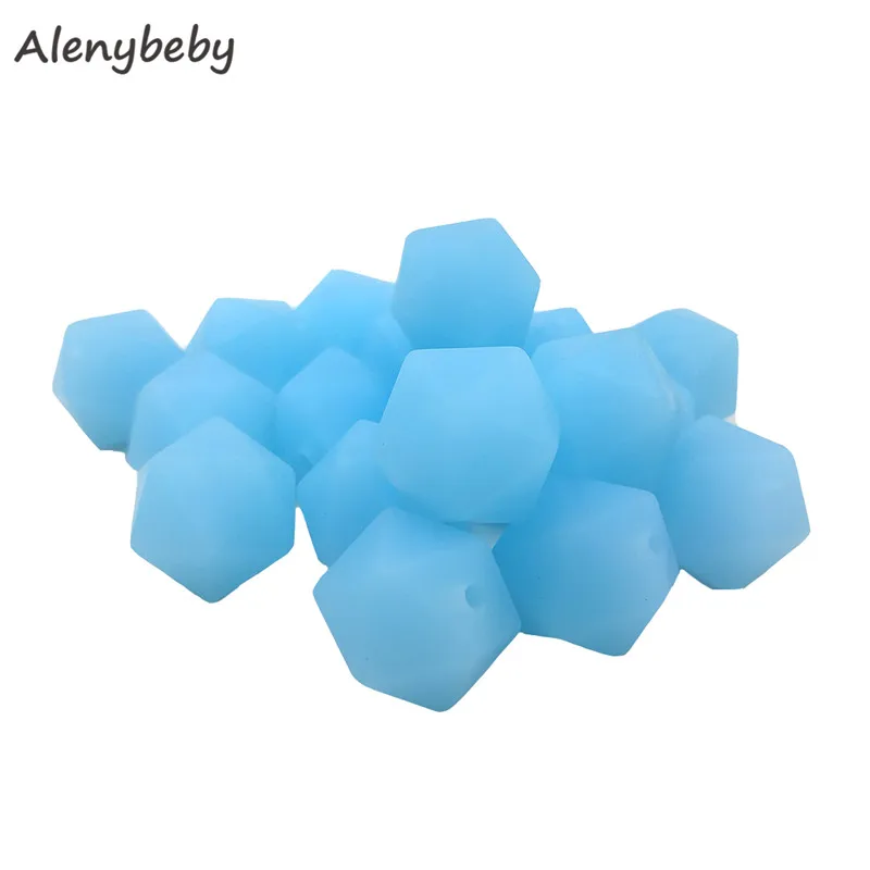 50pc 17mm Silicone Teether Beads Safe Icosahedron Shaped Candy Mix Color Teething Silicone Bead Toy BPA Free DIY Necklace Making - Цвет: Transparent blue