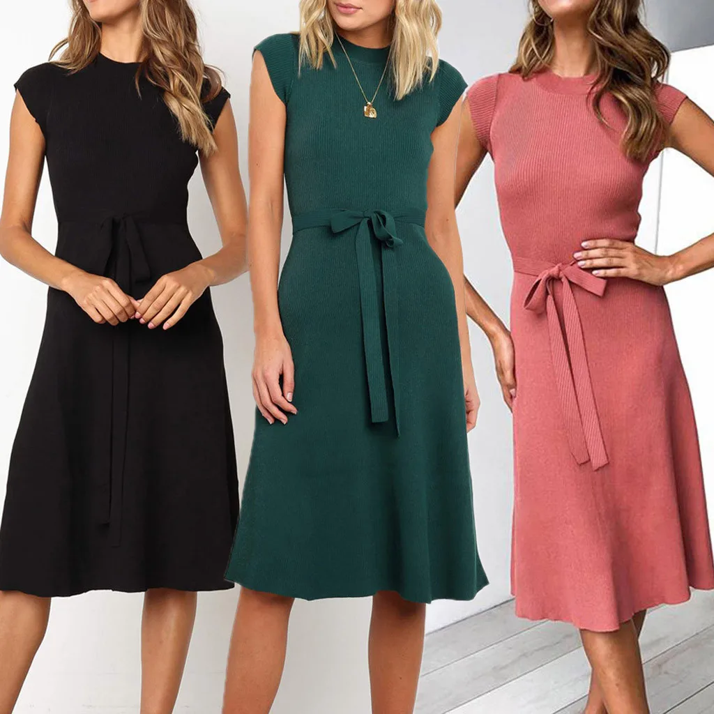 

Dress Summer Dress 2019 Vestidos De Verano Jurk Women Polyester Lace Up Short Sleeve Dress Evening Party XL Dress With Belt Z4