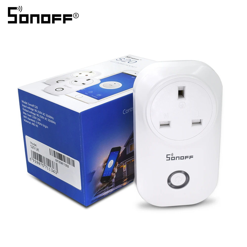 ITEAD SONOFF S20 Smart Power Plug Socket UK Timer 10A 220V AC Outlet Wifi Remote Control