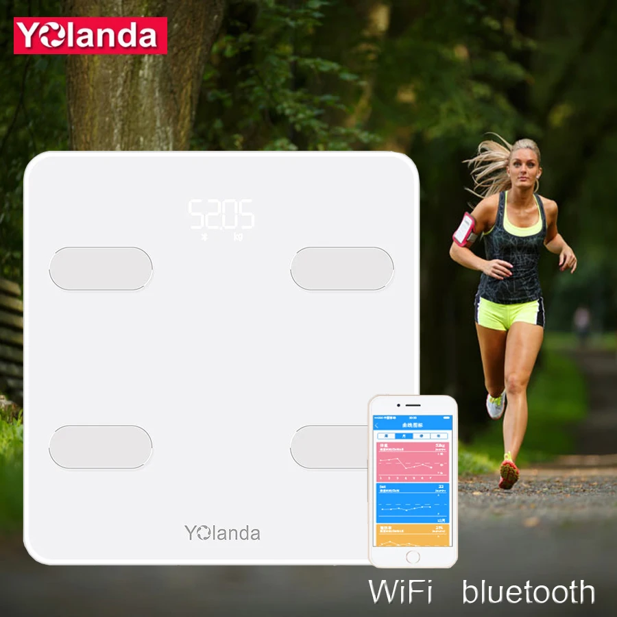 

Yolanda180kg Digital Bluetooth Bathroom Body Fat Scale with Free App for iOS and Android Devices Wireless Smart Body Analyzer
