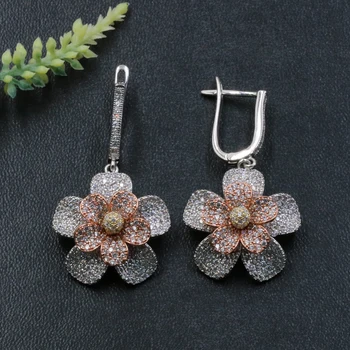 

Lanyika Fashion Jewelry Delicate Lovely Blooming Flower Earrings Stud Micro Pave Zircon Engagement Party Popular Earrings Gift