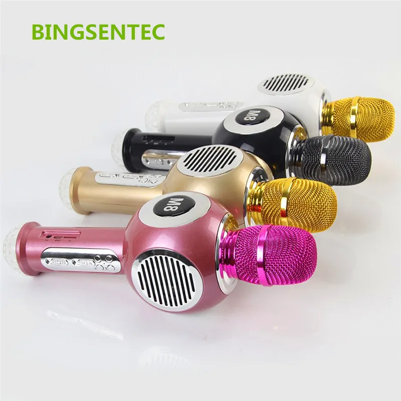 

BINGSENTEC M8 Bluetooth Wireless Condenser Magic Karaoke Microphone Music Player 2in1 MIC Speaker With Flash LED Neon Lights