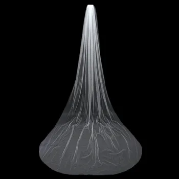 

White Long Bridal Veils Cut Edge White One Layer Cheap Comb Long Wedding Veils