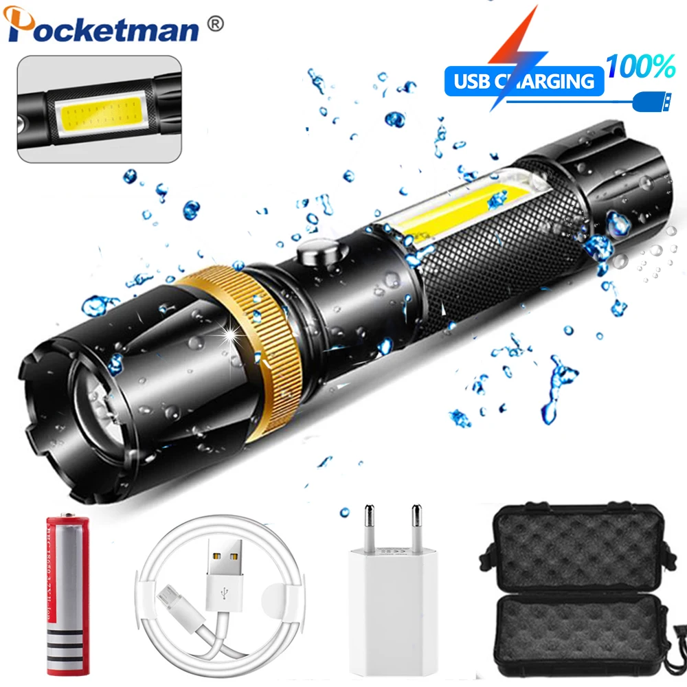 Яркий светодиодный фонарик COB с USB T6 L2 перезаряжаемый 5 режимами фонафонарь Waterprof