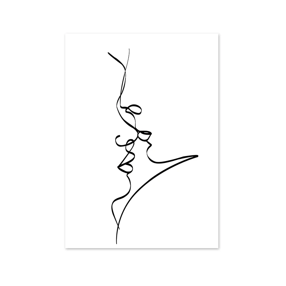Поцелуй проведенными линиями уход за кожей лица холст картина любовь каллиграфия минималистский Wall Art Современная живопись на холсте домашний Декор подарок - Цвет: FPR9495-A