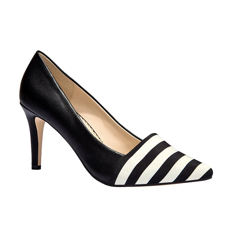 

Summer 2017 Pointed Toe Thin High Heels Women Shoes Black and White Stripes Concise Office Lady Sandals