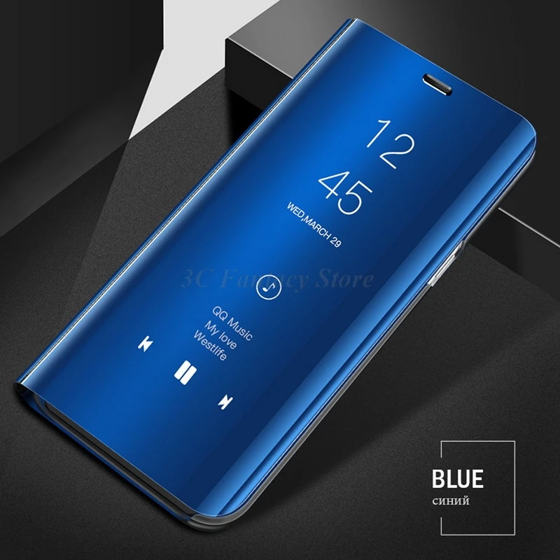 Умный флип-чехол mi ror для Xiaomi Redmi Note 7 5 6 K20 9 T Pro 5A Pocophone F1 mi 8 9 SE mi 8 Lite 5C 5X 6X откидной кожаный чехол - Цвет: Blue 2