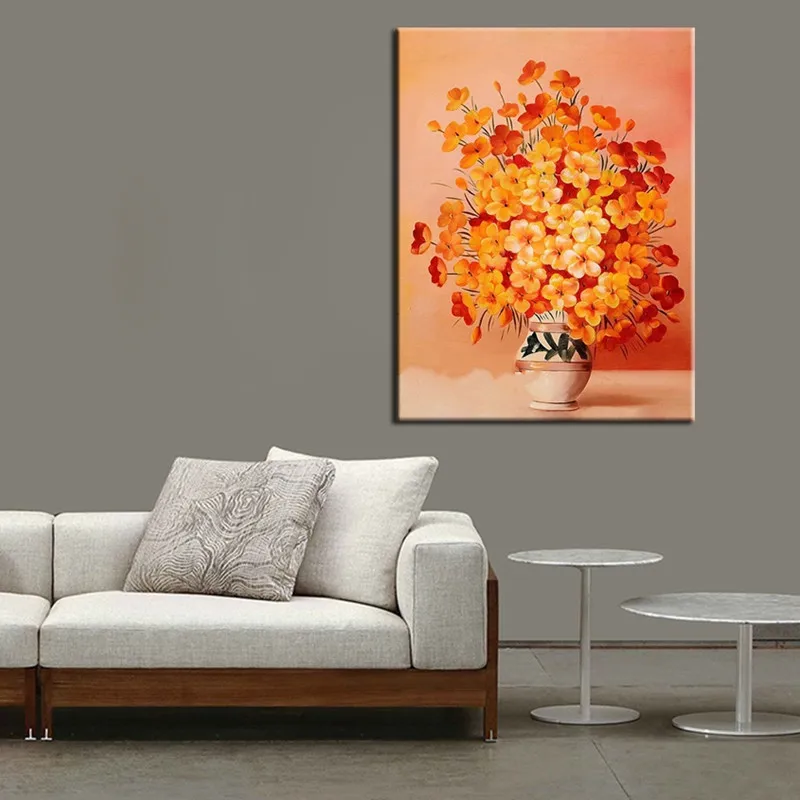 

Handpainted Abstract Bloom Flower Oil Paintings on Canvas Modern Home Decor Wall Art Large Knife Orange Floral Pictures Painting