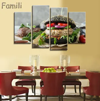 

4pcs Unframed Kitchen Food Pattern Spray Oil Painting Canvas Print Art Poster Picture Painting Home Kitchen Flavors Decor