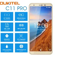 Golden OUKITEL C11 Pro 4G Smartphone 5.5 inch 18:9 Android 8.1 Quad Core 3GB RAM 16GB ROM Cell phones 3400mAh Mobile Phone