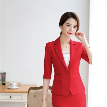 

Fashion Red 2019 Spring Summer Blazers and Jackets Coat For Business Women Half Sleeve Work Wear Tops Outwear Female Clothes