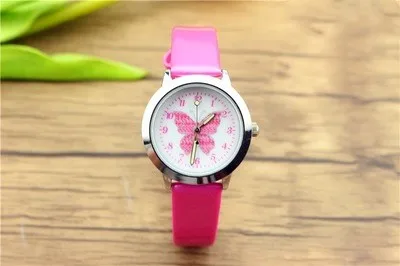 Новые модные брендовые Детские часы, Детские кварцевые часы, студенческие девушки, милый цветной циферблат с бабочкой, водонепроницаемые часы