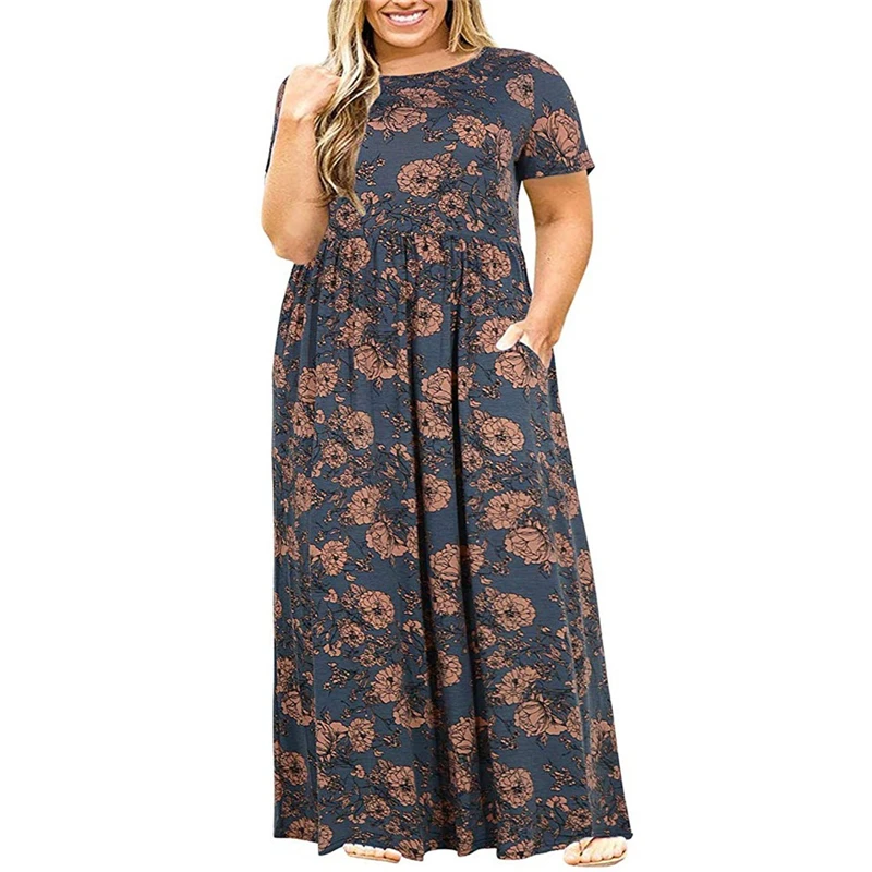 

Womail Women's Fashion Casual Dresses Bohemian Summer Plus Size Long Dress O-Neck Short Sleeve Printed Dress Dropship Apr24