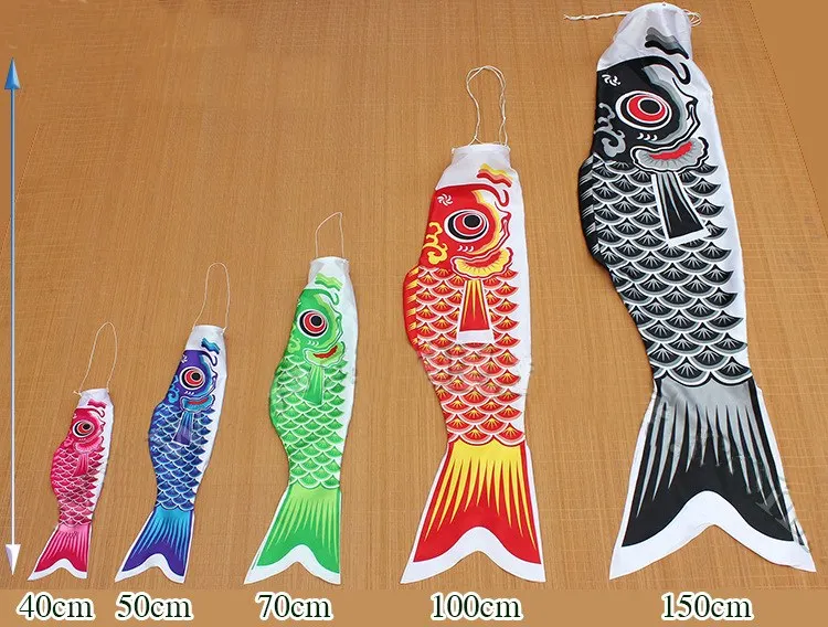 Black 150cm Koi Nobori Japanese Carp Wind Sock Koinobori Fish Flag Kite 