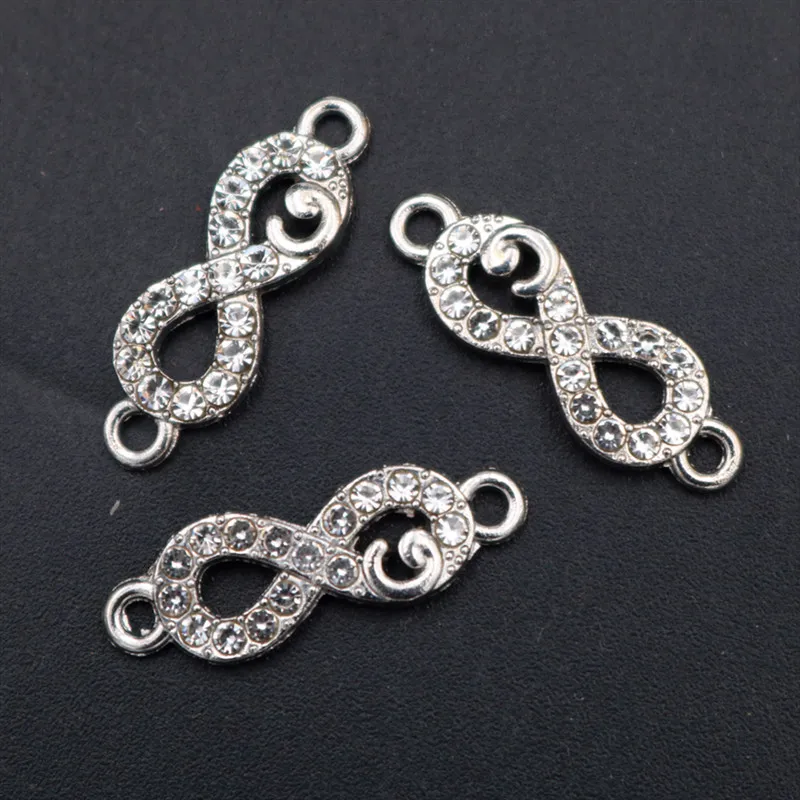 WKOUD 8pcs Silver Color Handmade Rhinestones Unlimited Symbol Charm Bracelet Anklet DIY Metal Jewelry Alloy Connectors | Украшения и