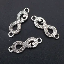 

WKOUD 8pcs Silver Color Handmade Rhinestones Unlimited Symbol Charm Bracelet Anklet DIY Metal Jewelry Alloy Connectors