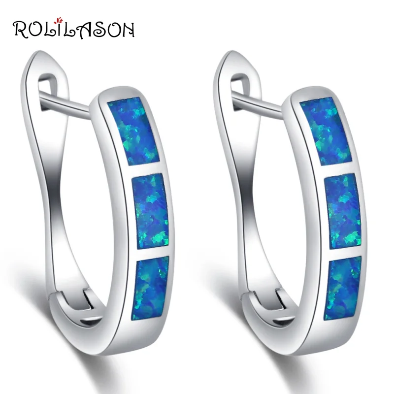 ROLILASON серьги-кольца для женщин опт и розница Синий огненный опал серебряные штампованные модные ювелирные изделия OE744