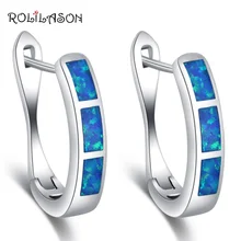 ROLILASON серьги-кольца для женщин опт и розница Синий огненный опал серебряные штампованные модные ювелирные изделия OE744