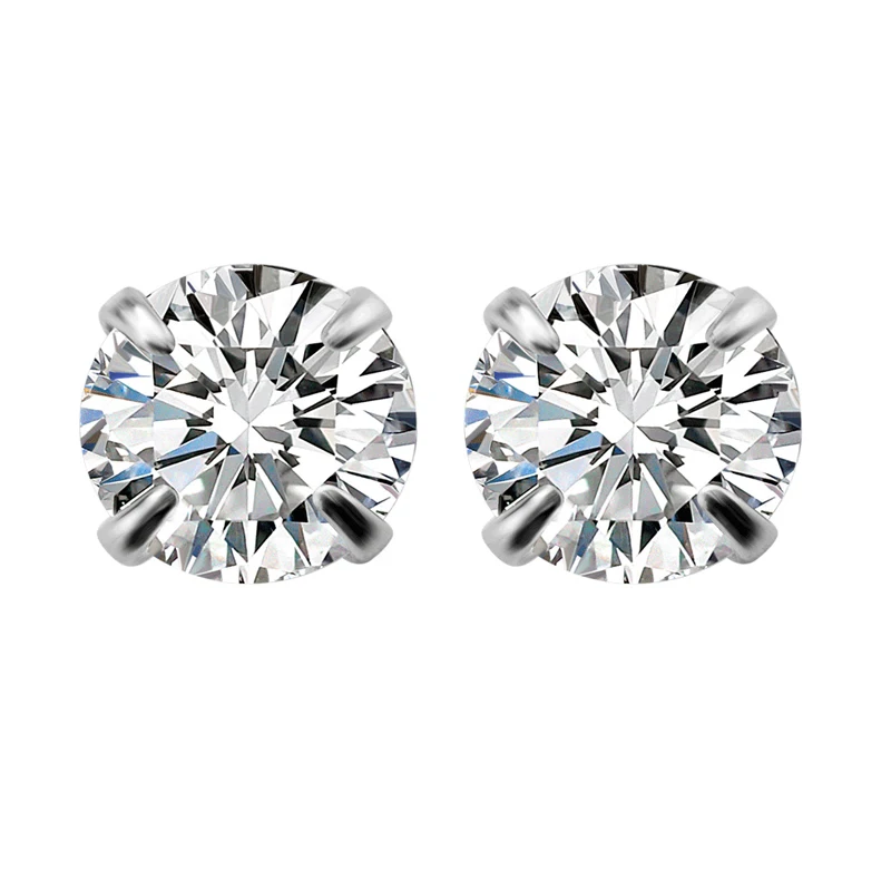 Circón pequeño y 925 Plata Esterlina Aretes Claro 4mm Blanco Diamante Corte