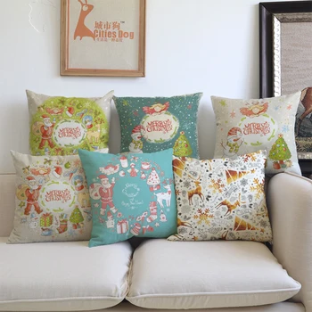 

Merry Christmas pillow cushion cover Santa animal elk decorative pillows covers Will not fade sofa Pillowcase almofada cojines