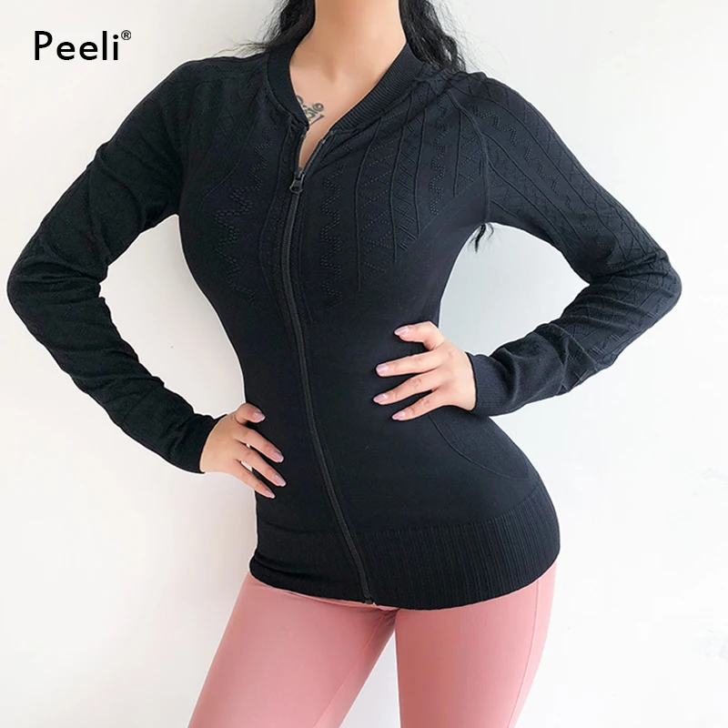 

Peeli Winter Long Sleeve Yoga Tops Women Fitness Clothes Zipper Running Jacket Sports Wear for Women Gym Tops Workout Sportswear