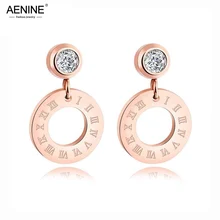 Модный aenine, титановая сталь, розовое золото, римские серьги с цифрами, кубический цирконий, женские серьги, ювелирные изделия Oorbellen AE17078