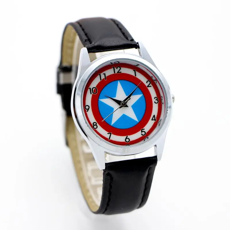 

men women children pretty Super Hero CAPTAIN cartoon lovely watch Best fashion casual simple quartz round leather watches
