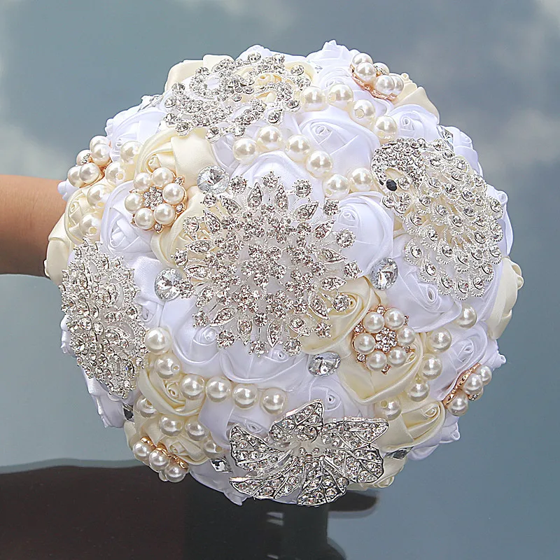 

New arrived whtie and cream slik rose flower bouquet artificial bridal bouquet for wedding decoration