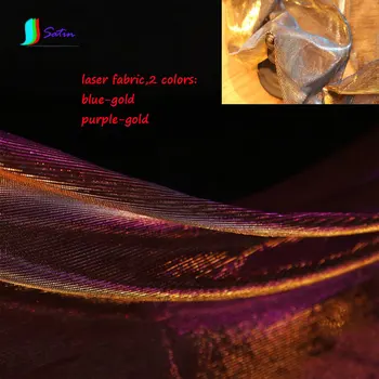 

Gorgeous Dress Wedding Summer Skirt Shirt Background Laser Stripe Blue-gold,Purple-gold Tulle Fabric A0087L