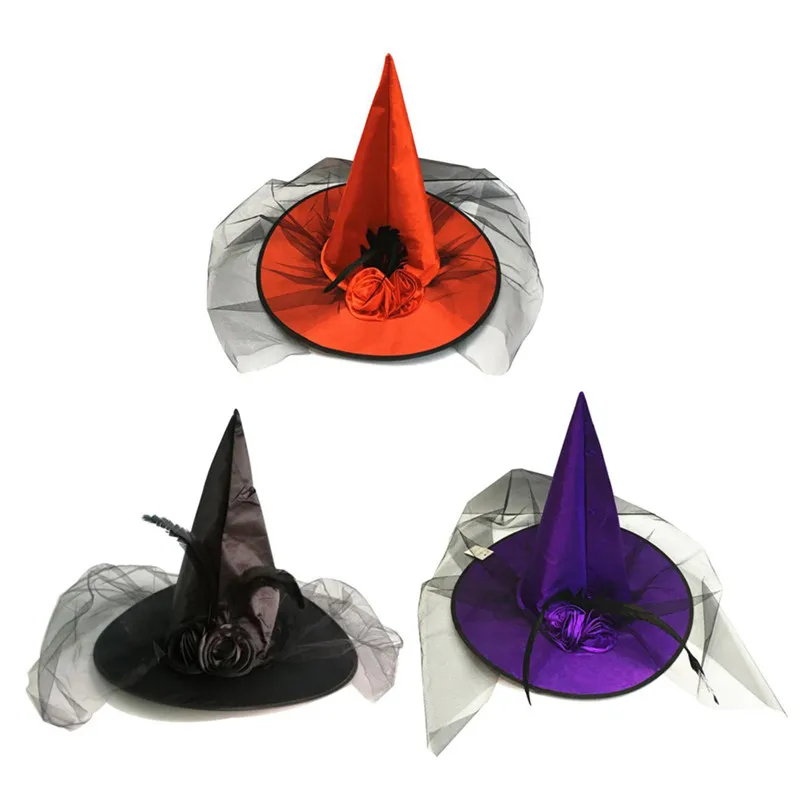 Шляпа ведьмы с вуалью аксессуары для Хэллоуина маскарадный стиль взрослые дети шапка ведьмы сценическое представление реквизит COS вечерние шапки