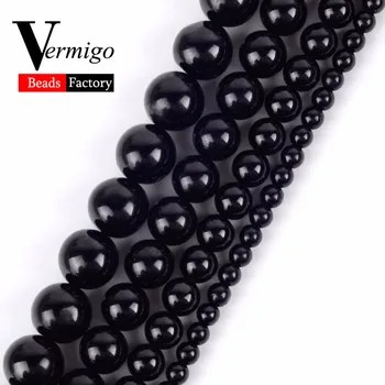 

Natural Round Gem Black Tourmaline Stone Beads For Needlework Jewelry Making 4 6 8 10 12mm Diy Bracelet Necklace Jewellery 15"