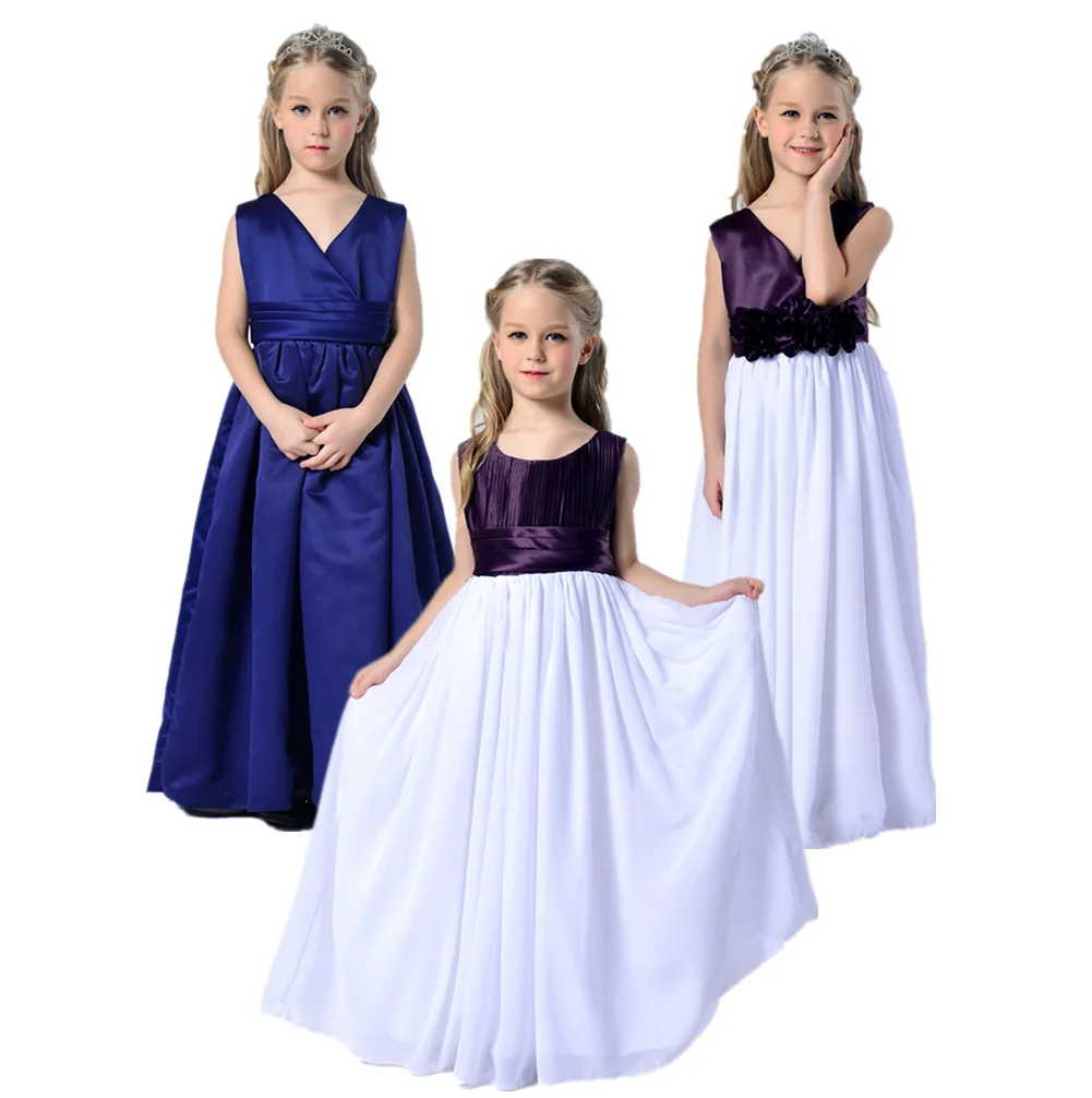 ФОТО 2017 Children brand princess dress for girl 2-13 years girls long solid blue vest dresses girls muslim dress tutu costume 01C1