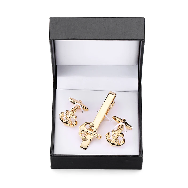 

DY The high-end brand gold anchor tie clip Cufflinks box set men French shirt Cufflinks tie clip black box set free shipping