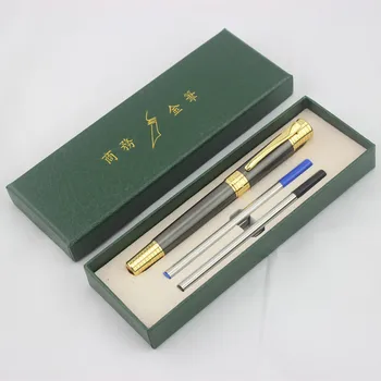 

Free Shipping Rollerball Pen High-end Metal grey gold clip Stone DIKA WEN Ballpoint Pen Black Ink Medium Refill Gift Pens