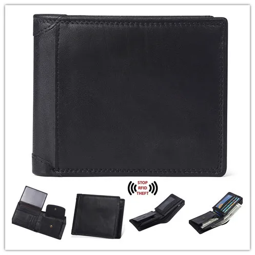 

New Men's Wallet RFID Blocking Genuine Leather Trifold Business Short Wallet